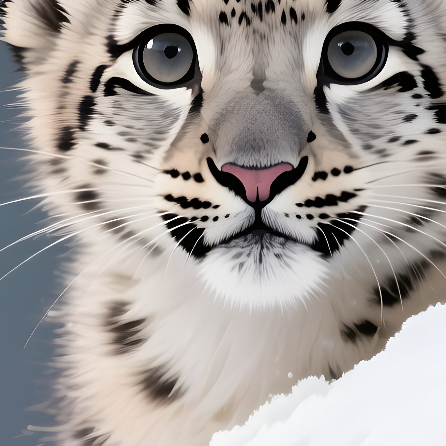A Snow Leopard Cub Peeking Over A Snowy Ridge. - Full Resolution Quality Preview
