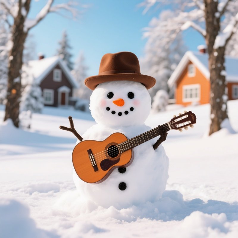 A Snowman Playing A Guitar Snowman Winter