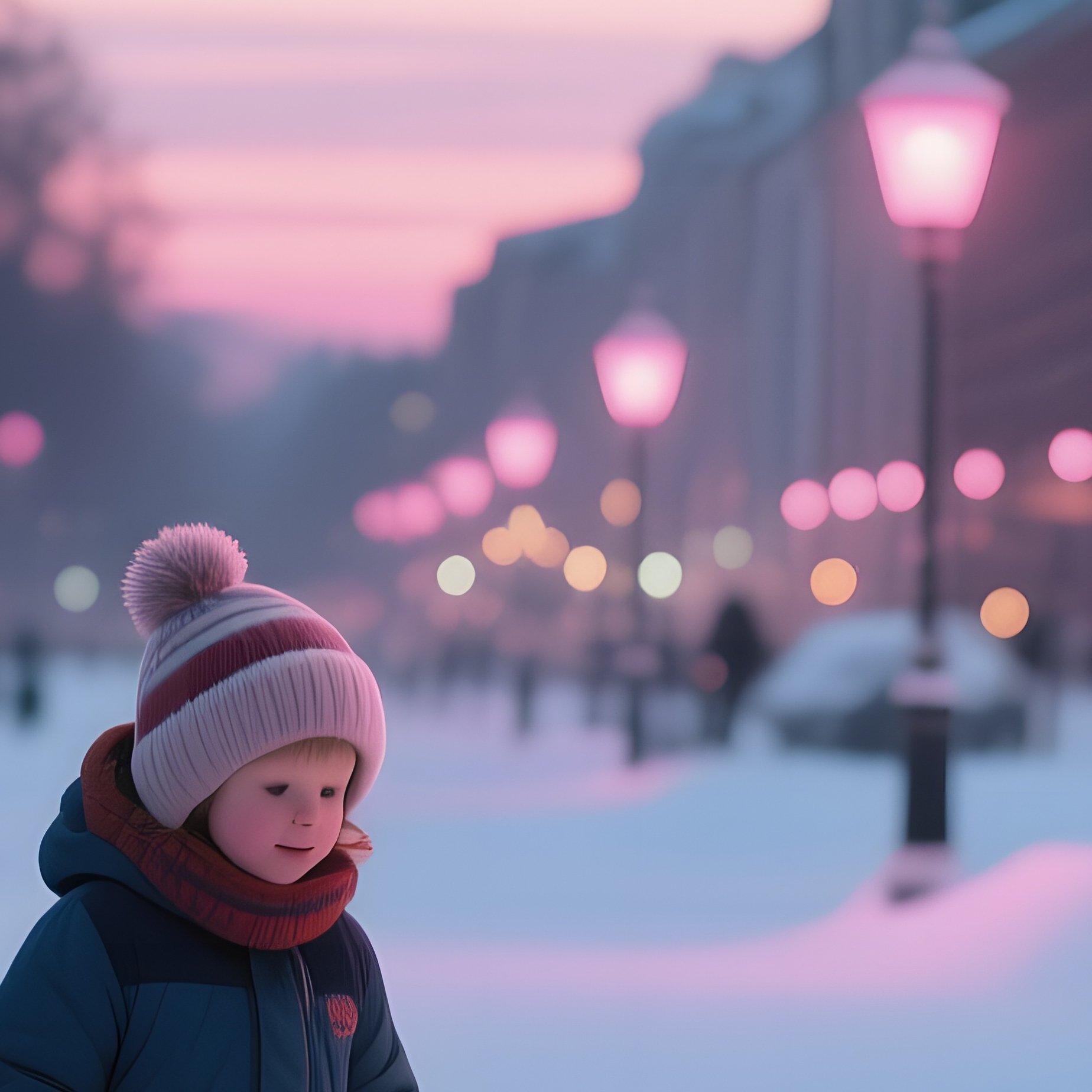 A Snowy City Park In Helsinki At Dusk, Children Bundled Up Playing Gotscha With Dice Carved From - Full Resolution Quality Preview