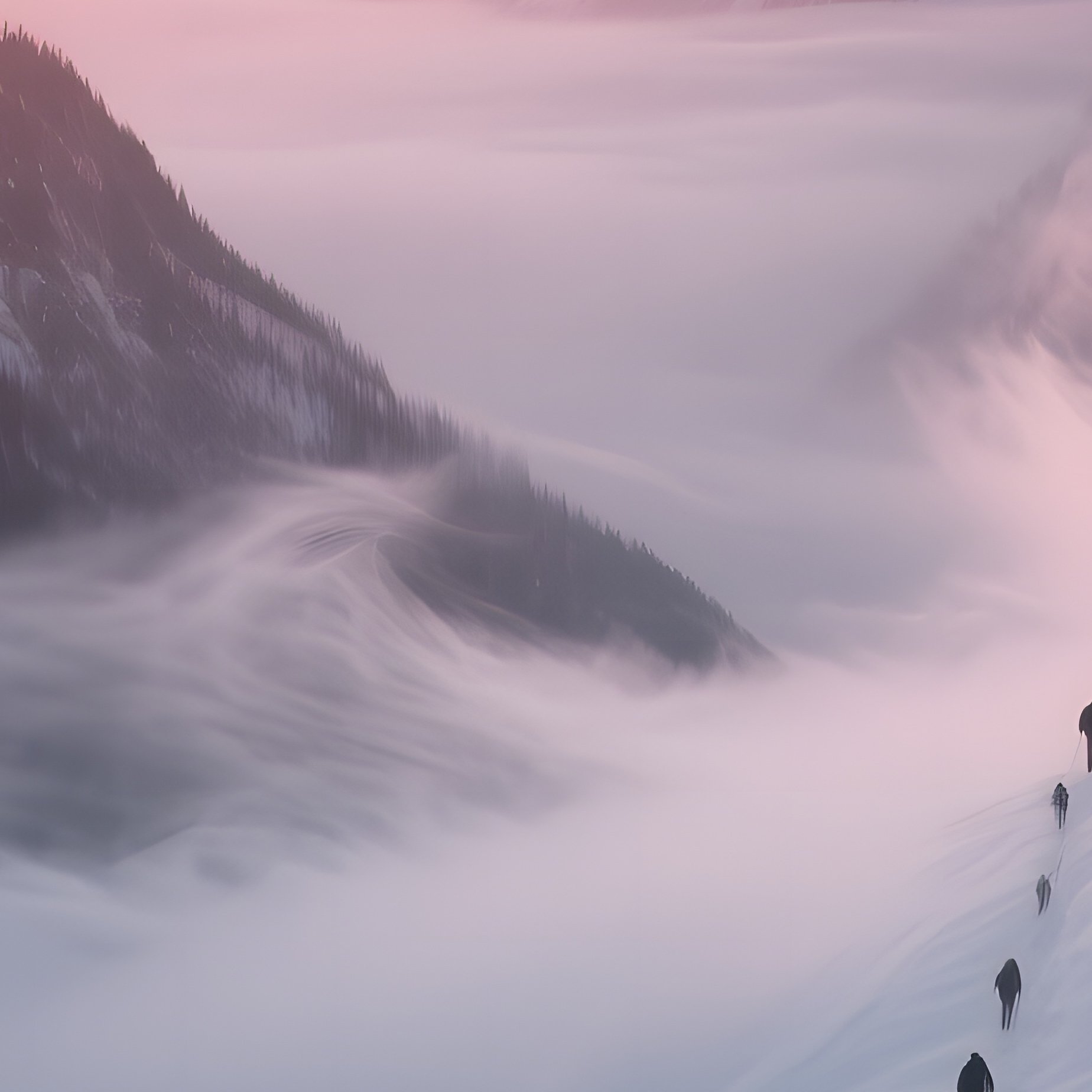 A Snowy Mountain Pass At Sunrise In Deep Winter, Sun Painting Peaks Rose Gold, Wind Swirling Fresh - Full Resolution Quality Preview