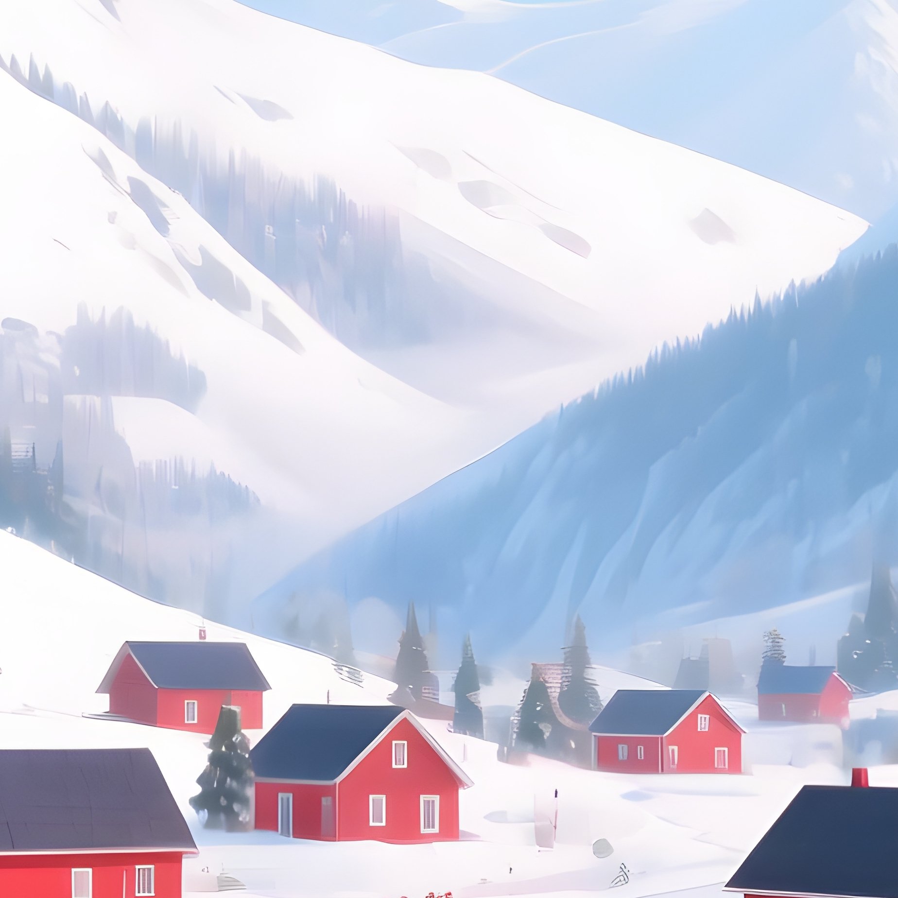 A Snowy Village Nestled In A Mountainous Landscape Winter Village - Full Resolution Quality Preview