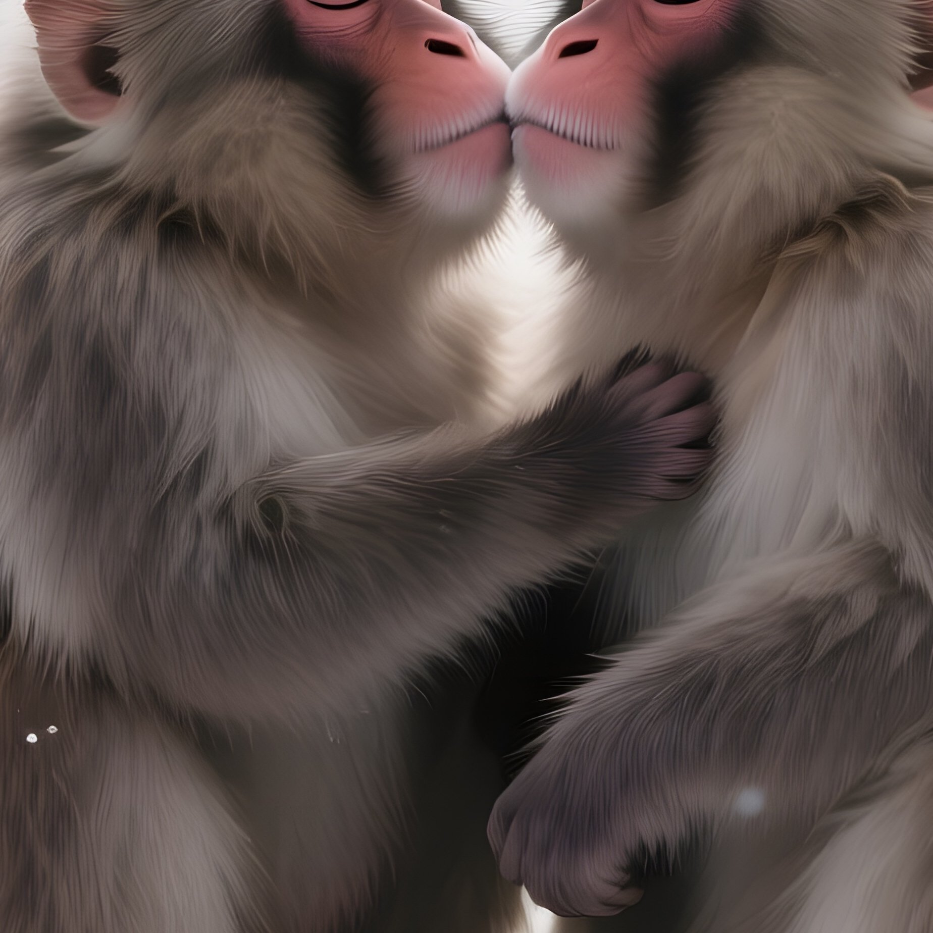 A Snowy Winter Scene In A High‑Altitude Forest, Two Japanese Macaques Cuddle And Kiss Atop A - Full Resolution Quality Preview