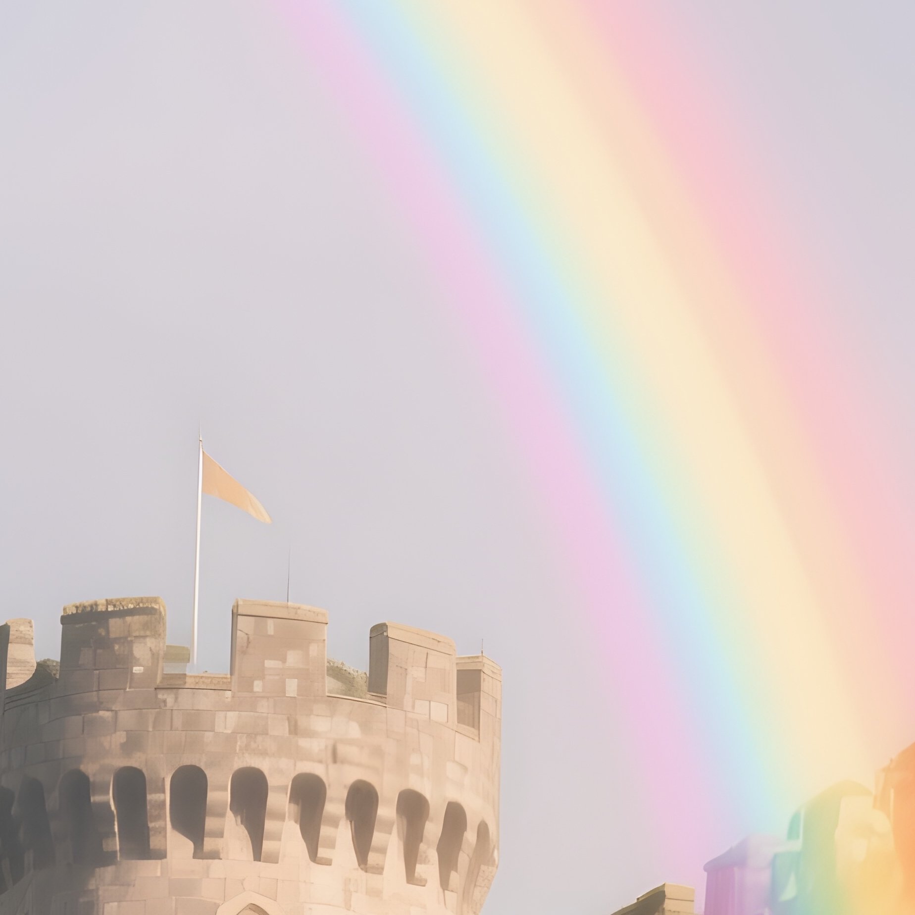 A Soft Rainbow Touching The Towers Of An Ancient Castle - Full Resolution Quality Preview