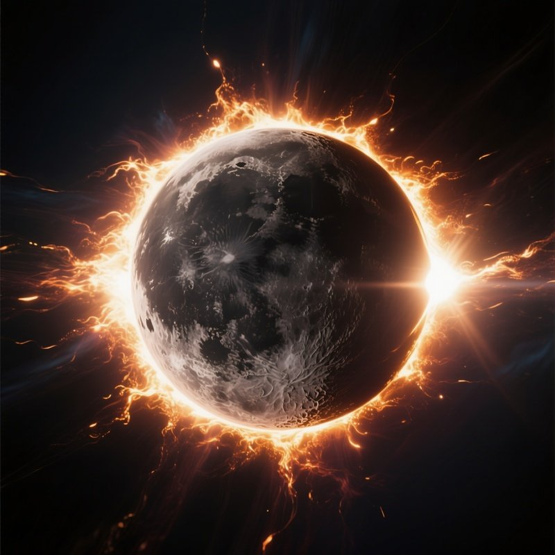 A Solar Eclipse Corona Flaring Around The Darkened Moon.
