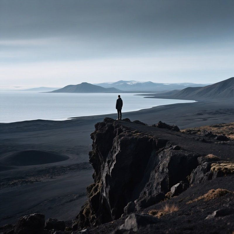 A Solitary Figure Standing On A Rocky Outcrop Landscape Solitude
