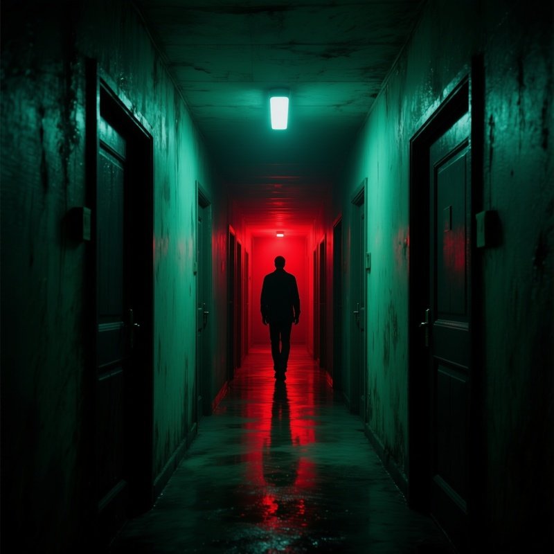 A Solitary Figure Walking Down A Dimly Lit Corridor Corridor
