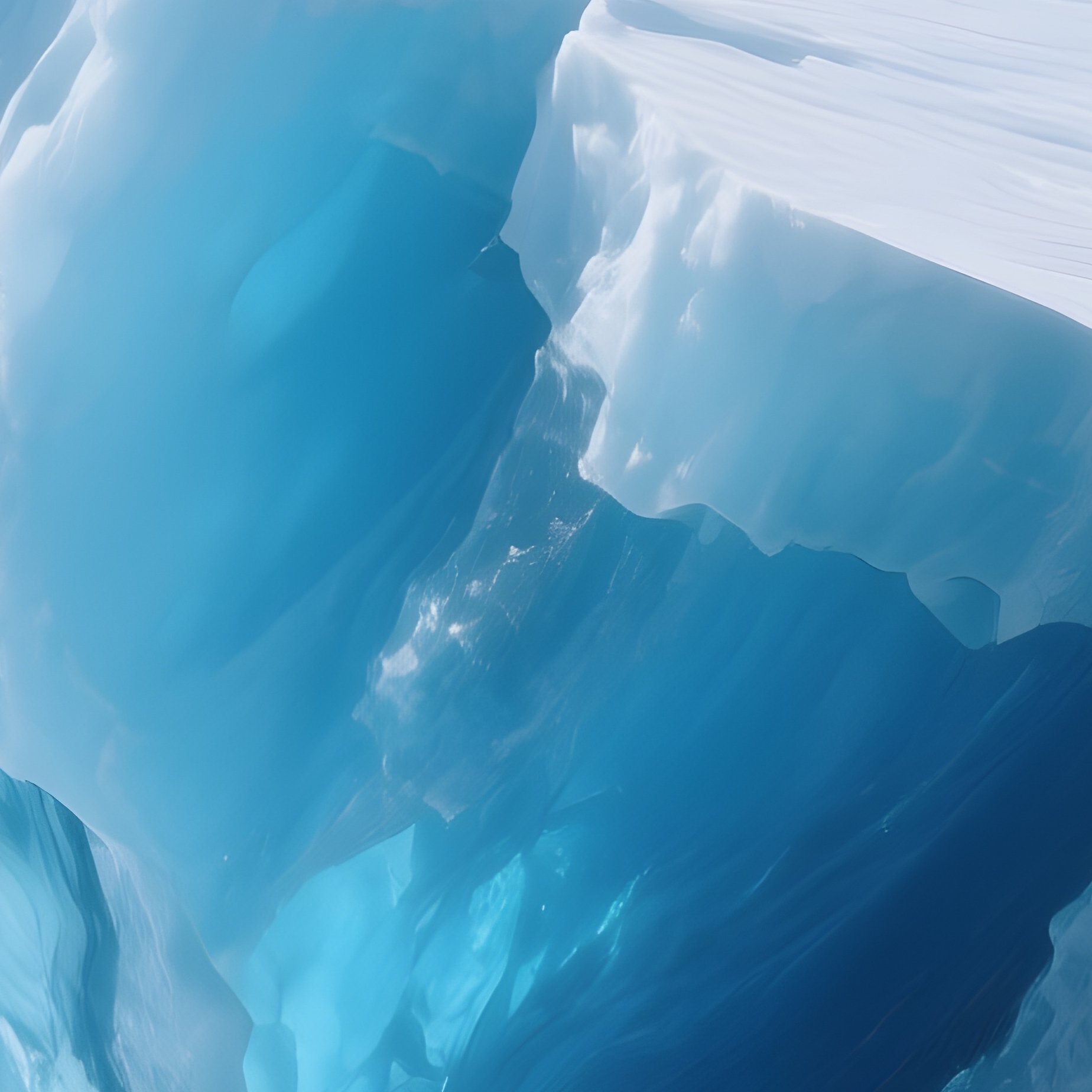 A Solitary Iceberg Flipping And Revealing Deep Blue Ice. - Full Resolution Quality Preview