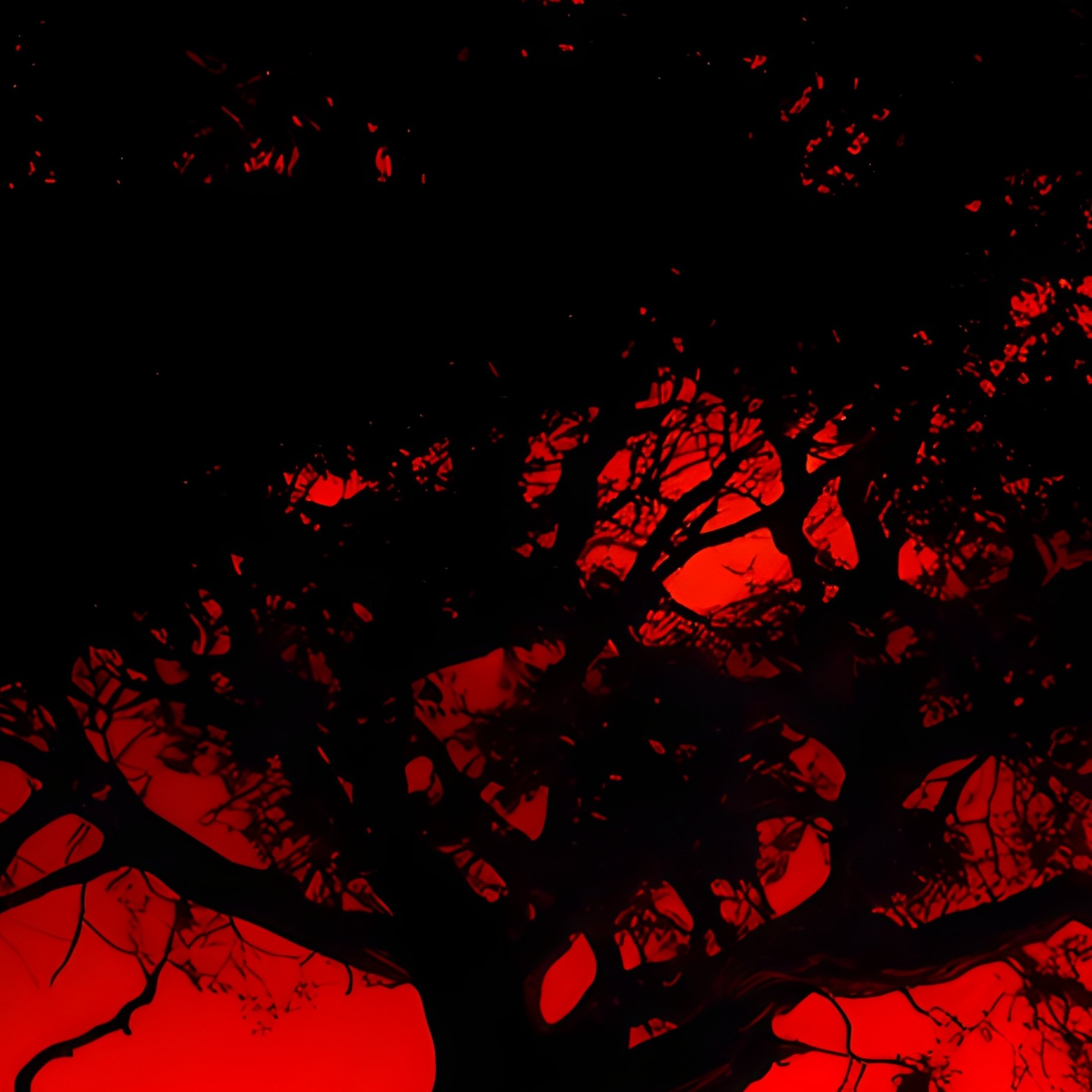 A Solitary Tree Under A Large Red Moon Night Moon - Full Resolution Quality Preview
