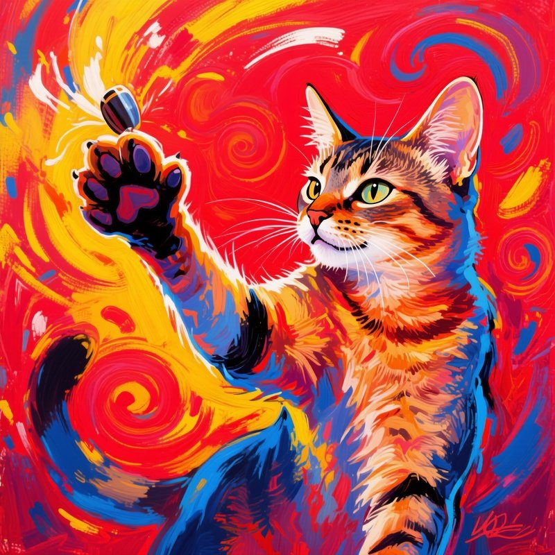 A Somali Cat Batting At Something With One Paw Abstract