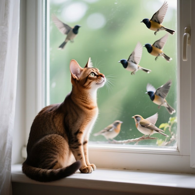 A Somali Cat Chirping At Birds Through A Window