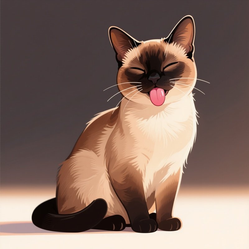 A Somali Cat Illustration With Tongue Sticking Out