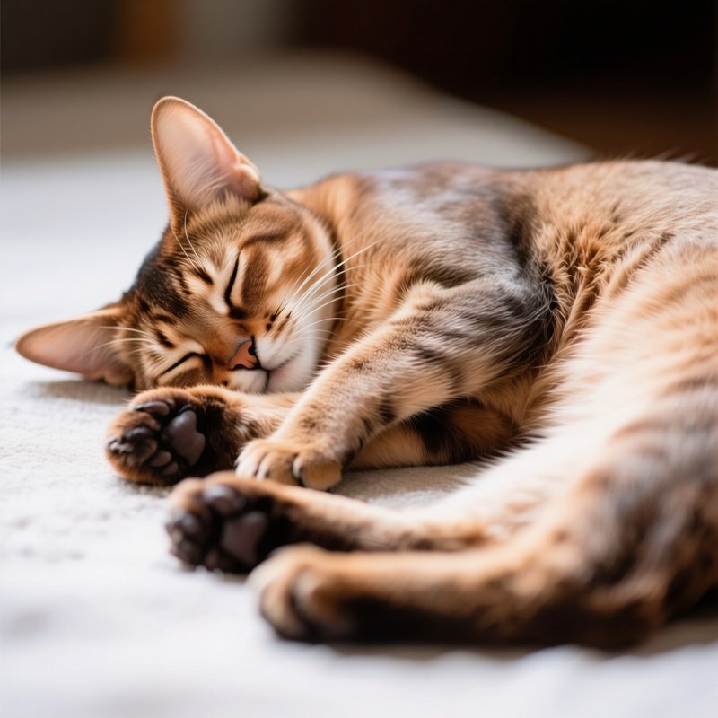 A Somali Cat Laying On Its Side With Paws Curved Image