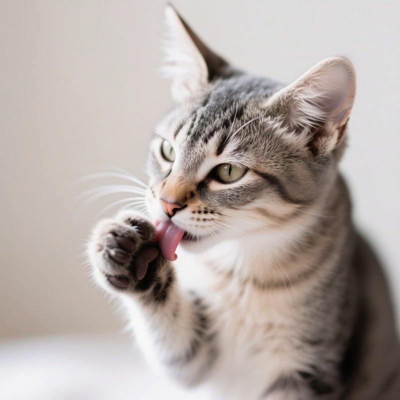 A Somali Cat Licking Its Paw And Wiping Face