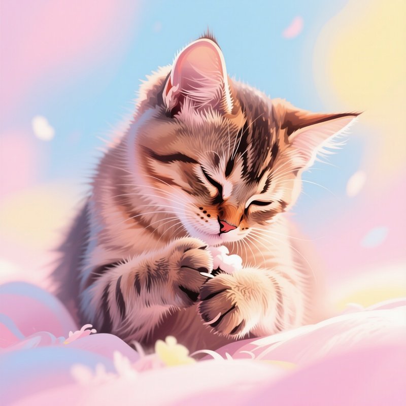 A Somali Cat Licking Its Paw And Wiping Face Digital Art