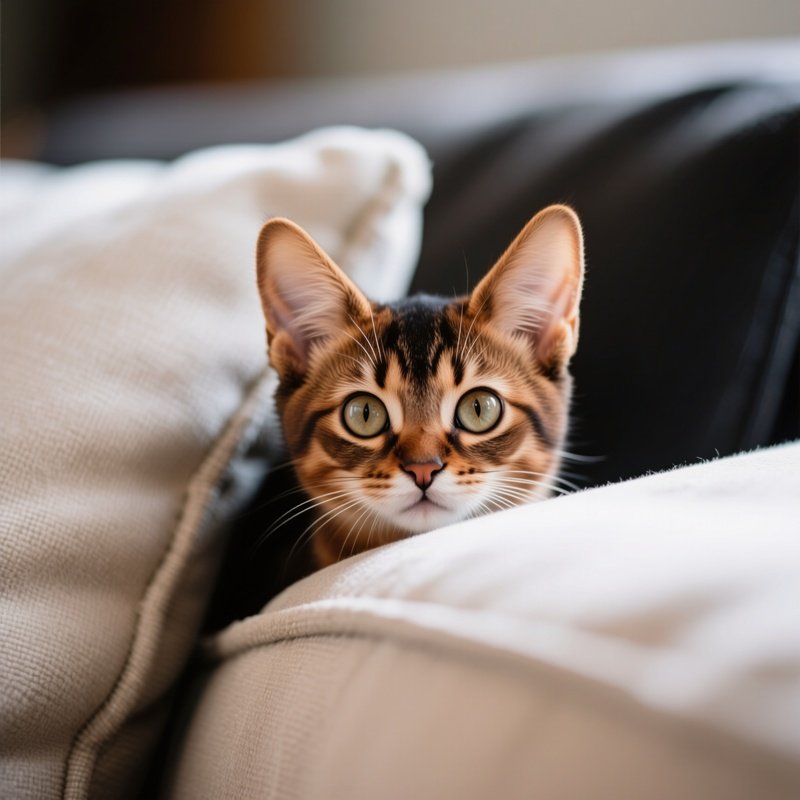 A Somali Cat Peeking Over The Couch Edge