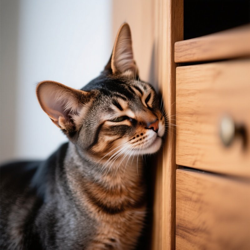 A Somali Cat Rubbing Face On Furniture