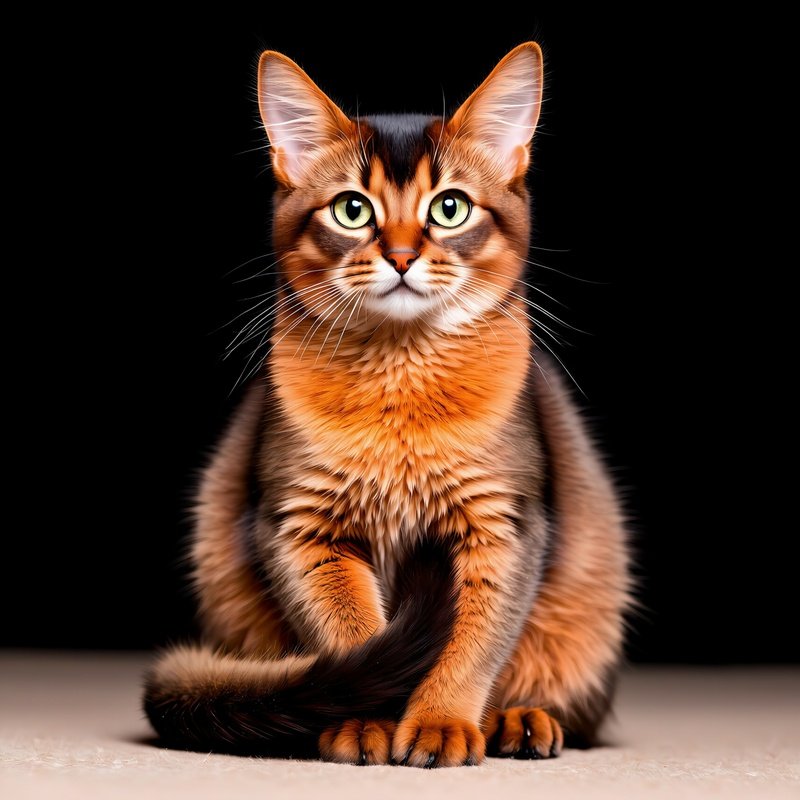 A Somali Cat Sitting With Tail Wrapped Around Paws