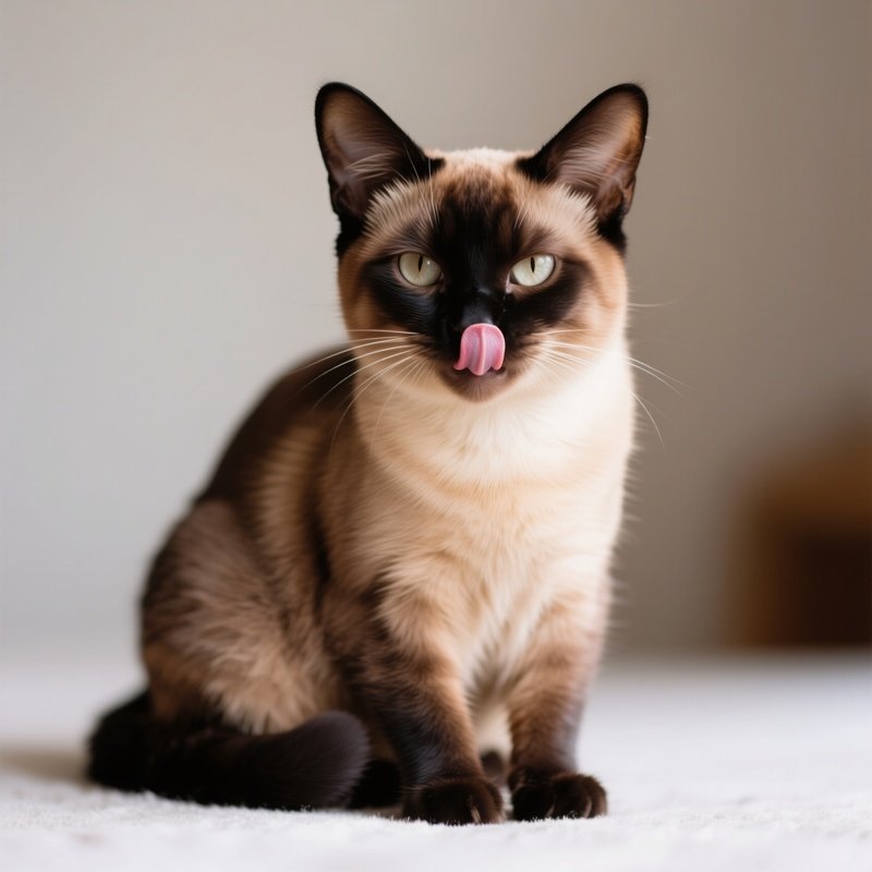 A Somali Cat Sitting With Tongue Slightly Sticking Out