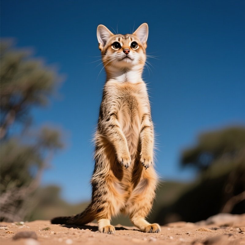 A Somali Cat Standing On Hind Legs Like A Meerkat Illustration