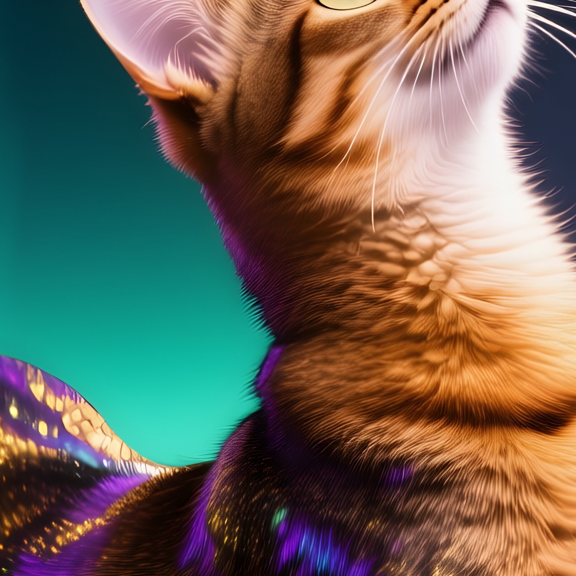 A Somali Cat Stretching With Arched Back In Science Fiction - Full Resolution Quality Preview