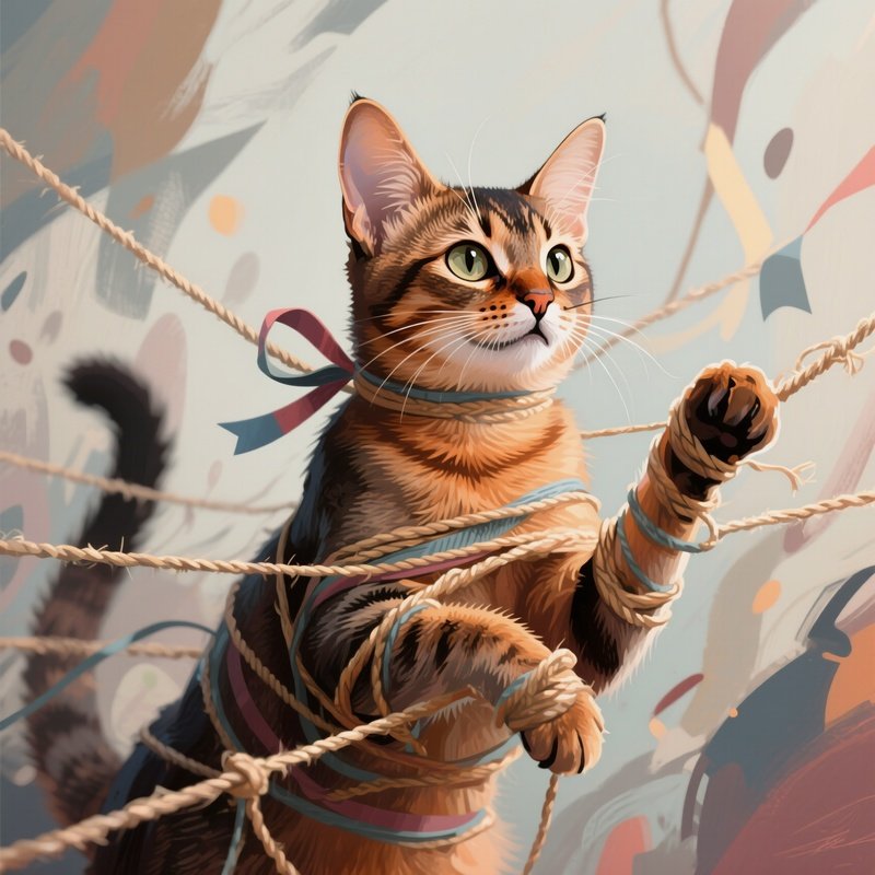 A Somali Cat Tangled In String Or Ribbon Concept Art