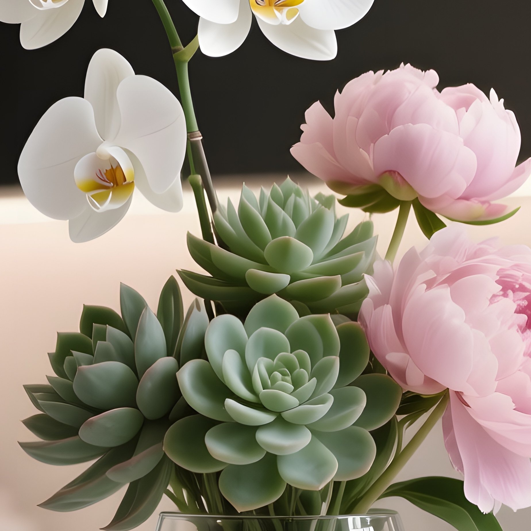 A Sophisticated Modern Kitchen With Marble Countertops, Where A Sleek Glass Vase Holds An - Full Resolution Quality Preview