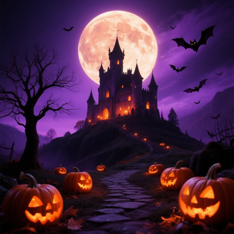 A Spooky Castle Under A Full Moon Halloween Castle