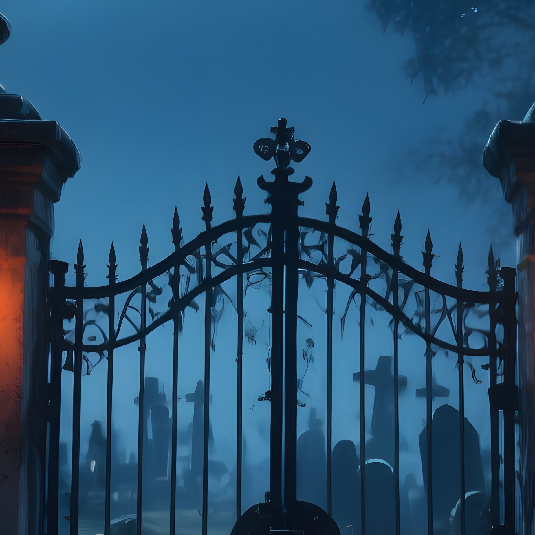 A Spooky Graveyard Entrance At Night Halloween Graveyard - Full Resolution Quality Preview