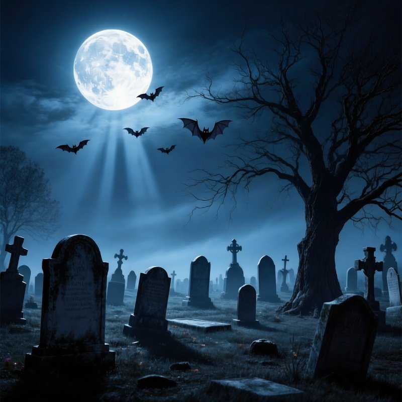 A Spooky Graveyard Scene Under A Full Moon Graveyard Full Moon