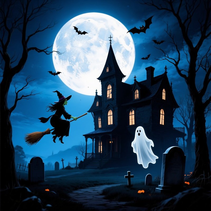 A Spooky Halloween Scene Featuring A Haunted House Halloween