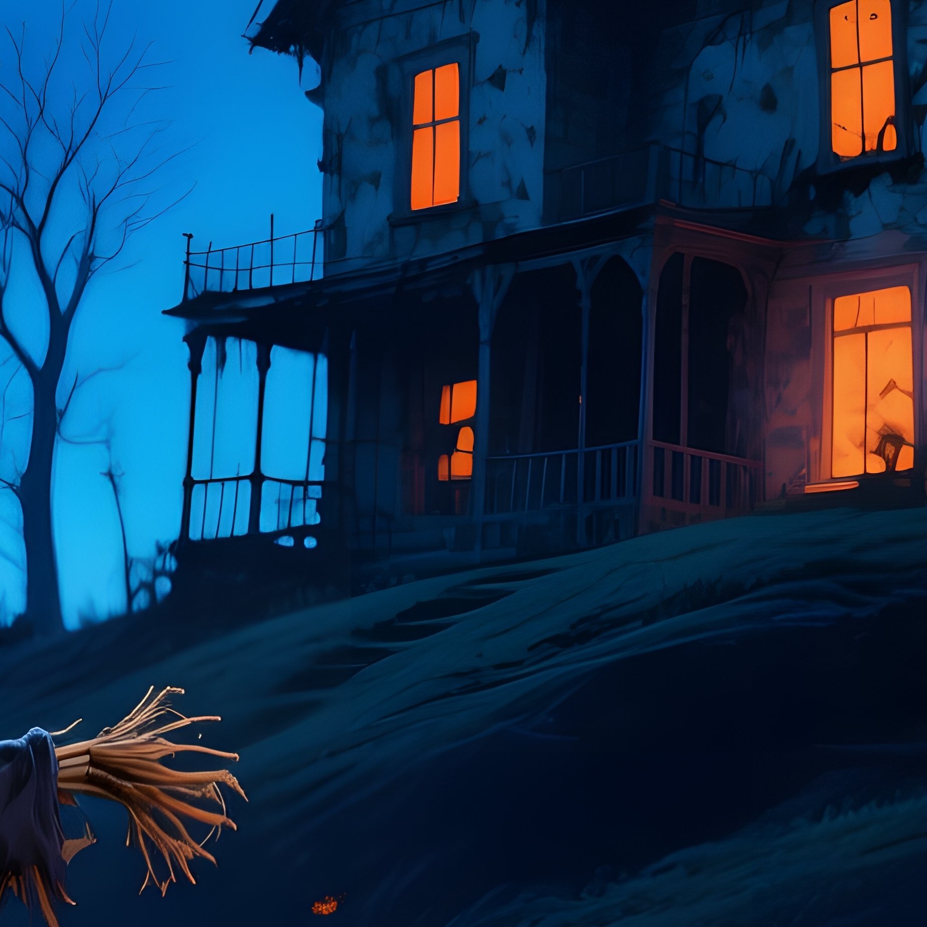 A Spooky Halloween Scene Featuring A Haunted House And Various - Full Resolution Quality Preview