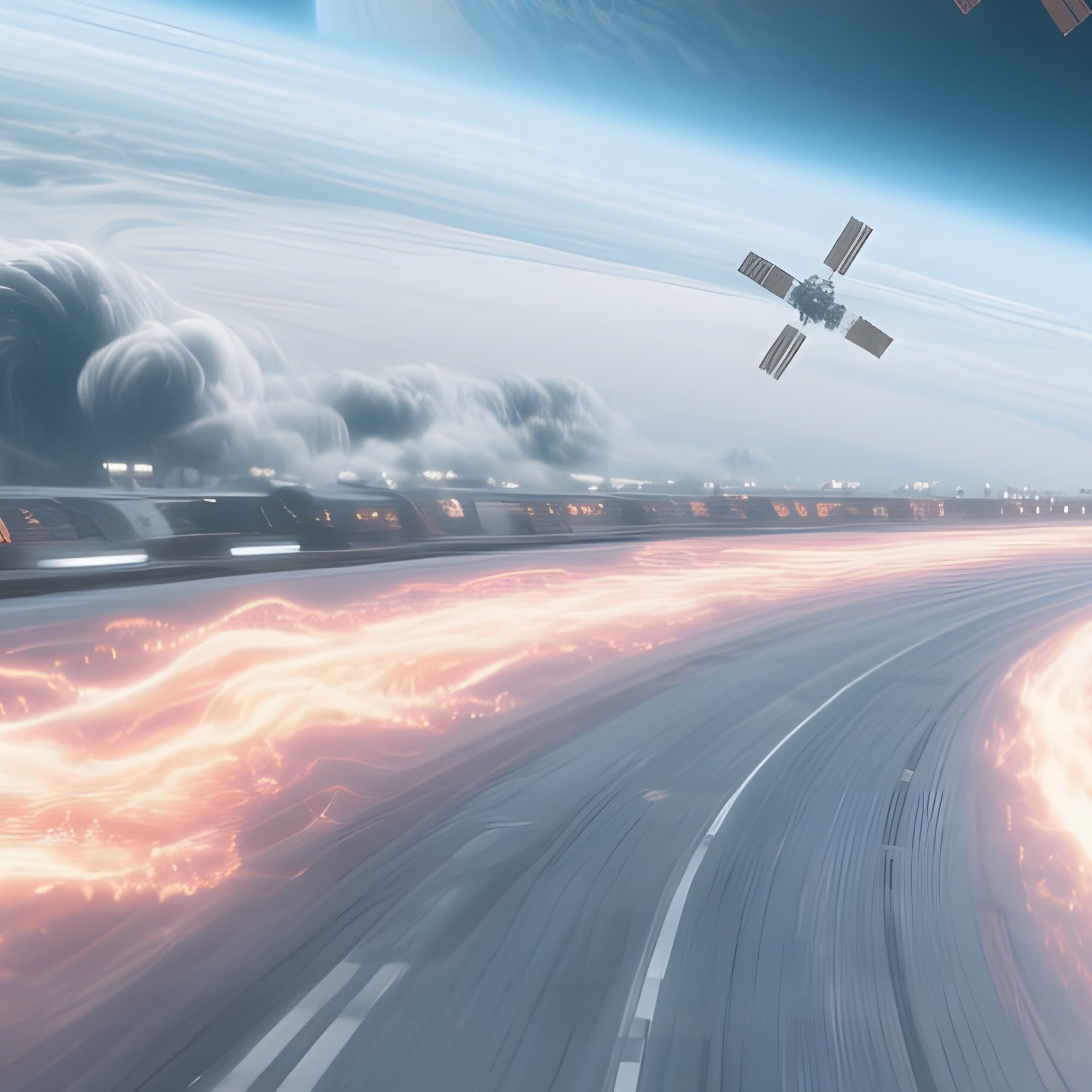 A Sprawling Orbital Track Encircling A Gas Giant, View From Inside The Cockpit Of A Sleek - Full Resolution Quality Preview