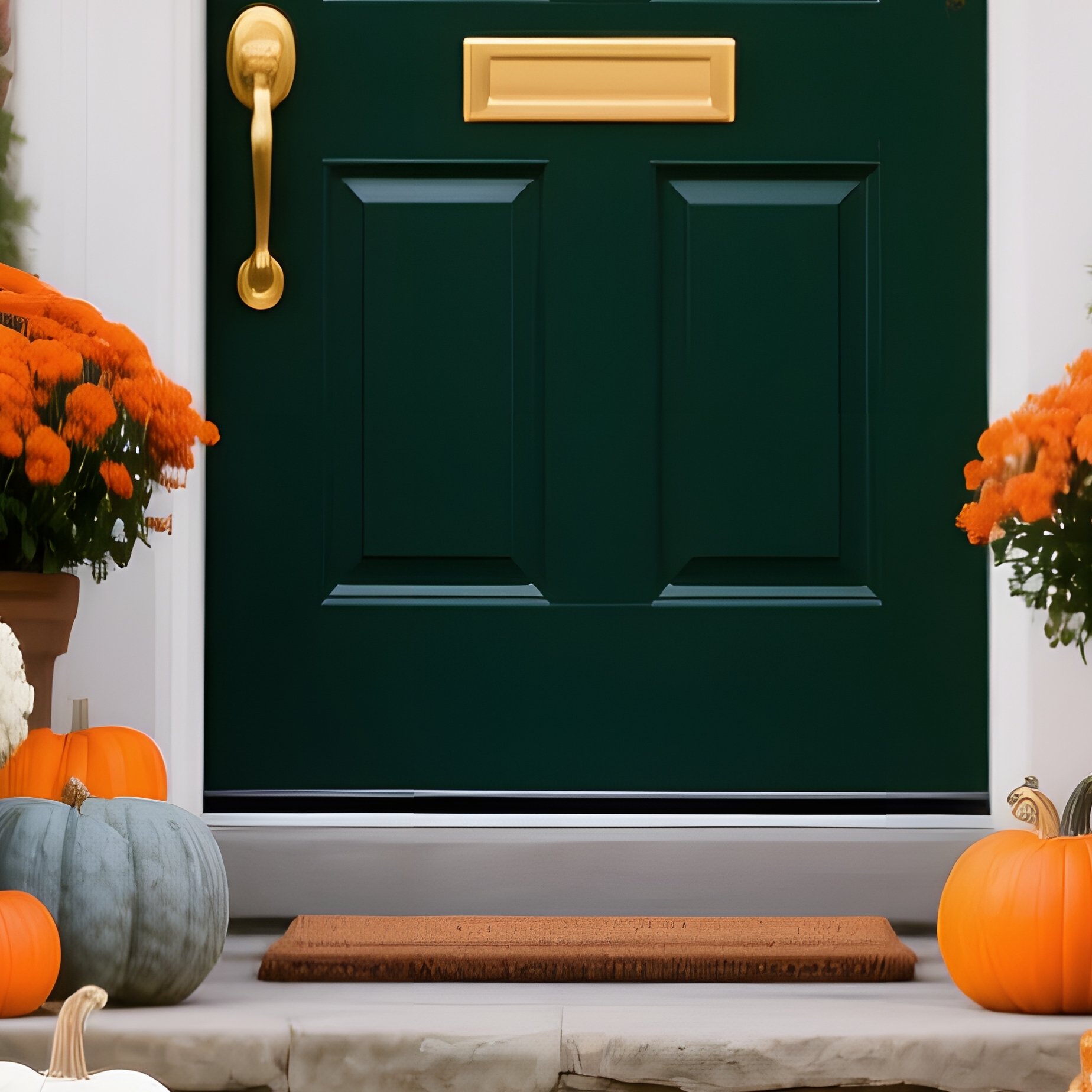 A Staircase Leading To A Front Door Decorated For Autumn Autumn - Full Resolution Quality Preview