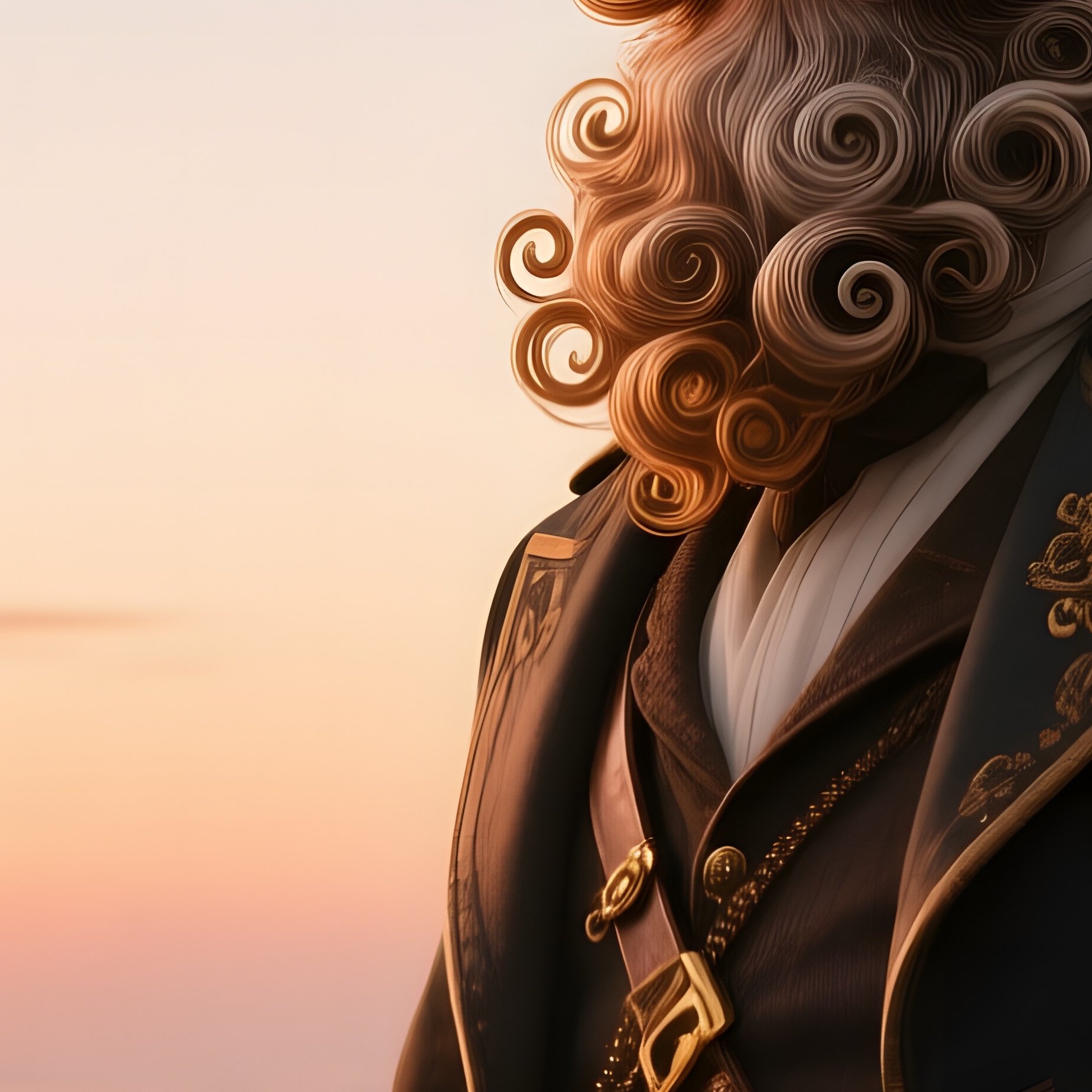 A Steampunk Airship Captain With Brass Goggles And An Elaborate Curled Beard Stands On Deck, Clouds - Full Resolution Quality Preview