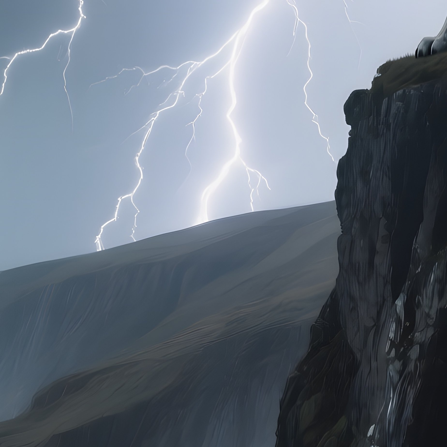 A Storm‑Filled Sky Over A Rugged Coastline Where The Big Bad Wolf Prowls Atop Cliffs, Lightning - Full Resolution Quality Preview