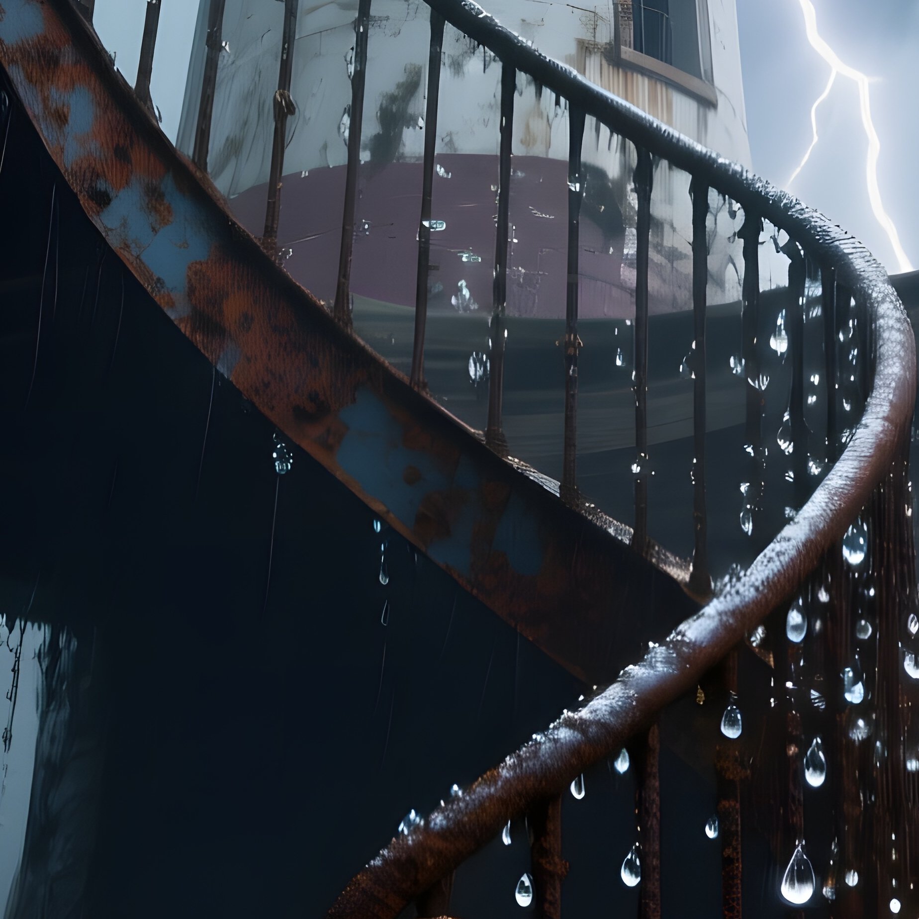 A Storm Ravaged Lighthouse Interior, Where Lightning Flashes Reveal Waterlogged Wooden Beams And - Full Resolution Quality Preview