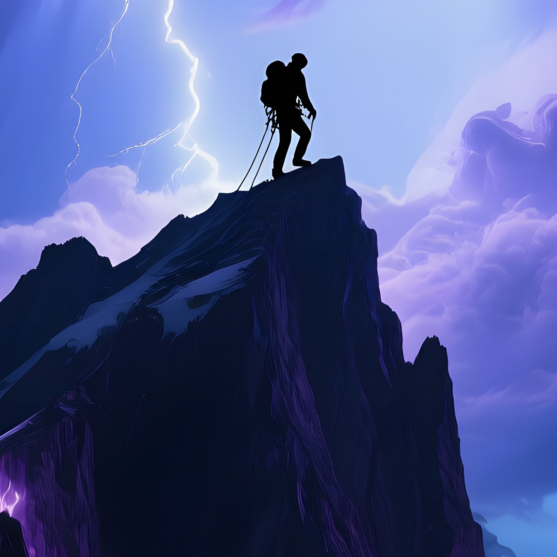 A Storm Swept Mountain Peak At Night, Jagged Cliffs Illuminated By Intermittent Lightning Strikes, - Full Resolution Quality Preview