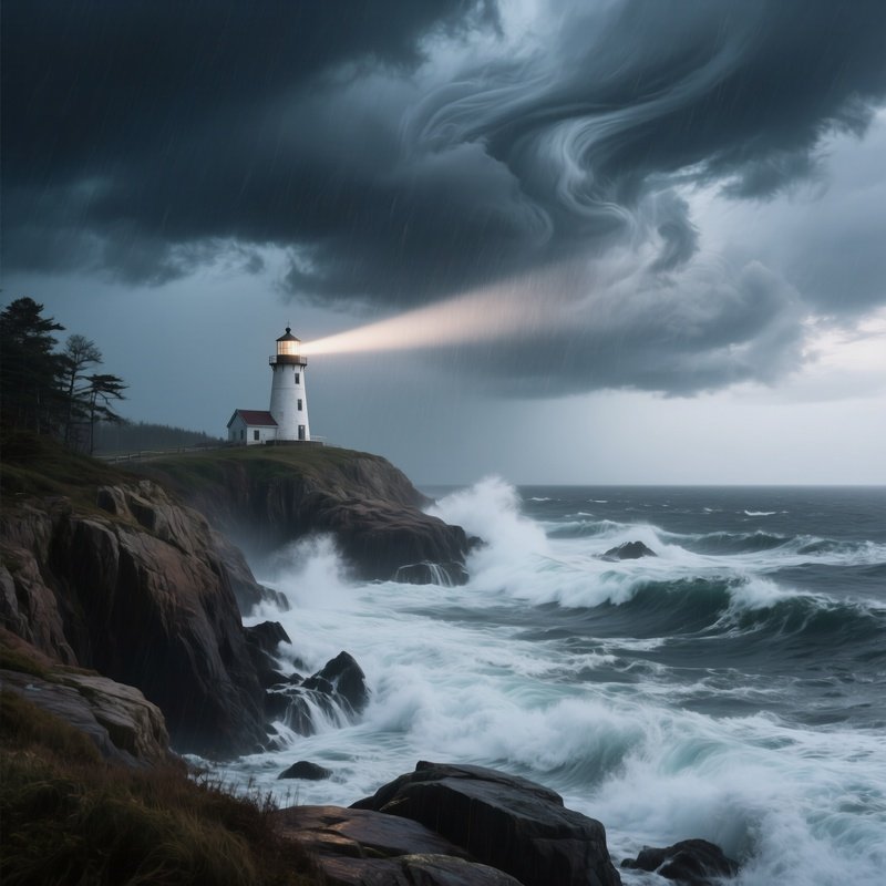 A Storm‑Tossed Atlantic Shoreline In New England With Crashing Waves, Rugged Cliffs, Dark Clouds