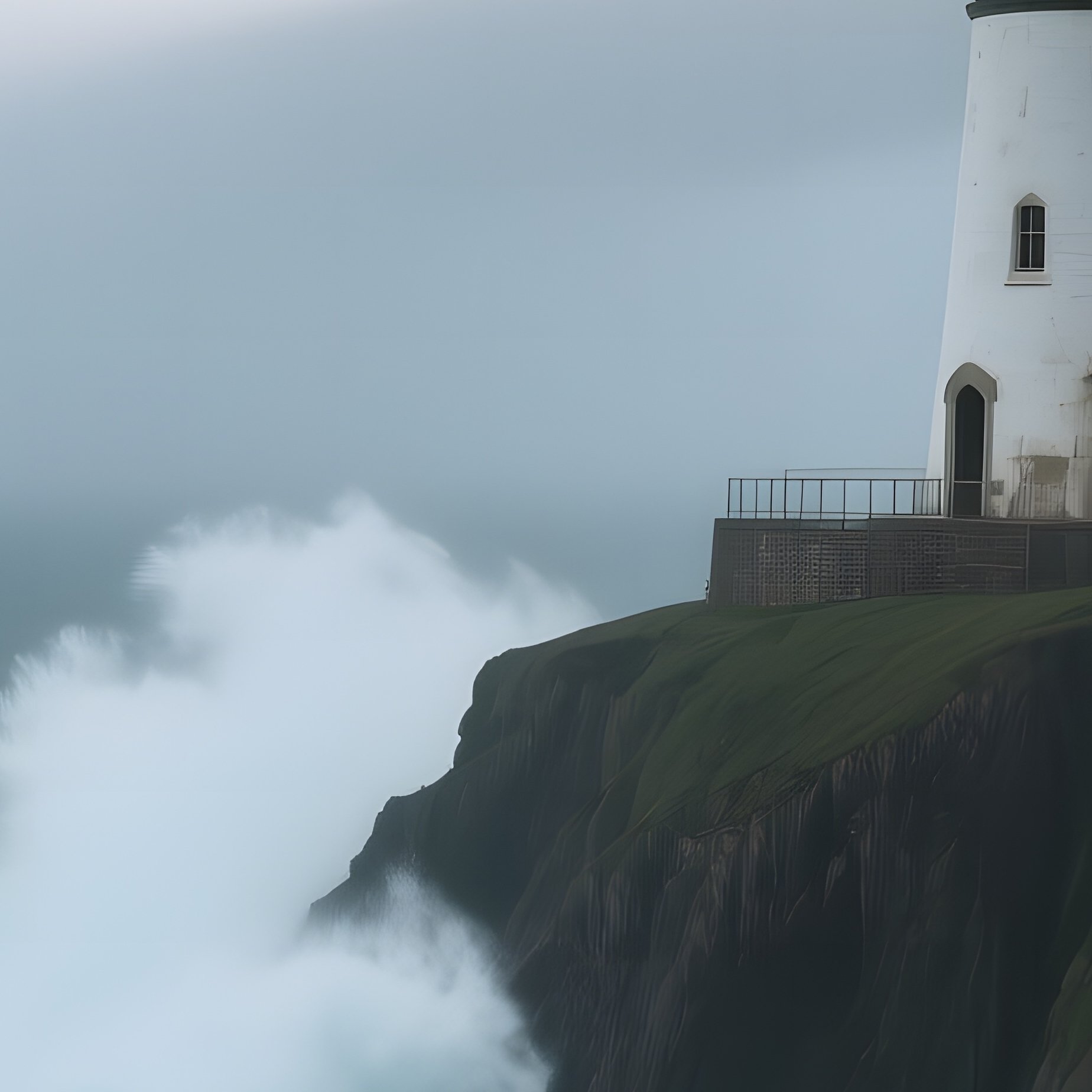 A Stormy Lighthouse Perched On A Cliff, Waves Crashing In Furious Teal And White Froth, Beacon - Full Resolution Quality Preview