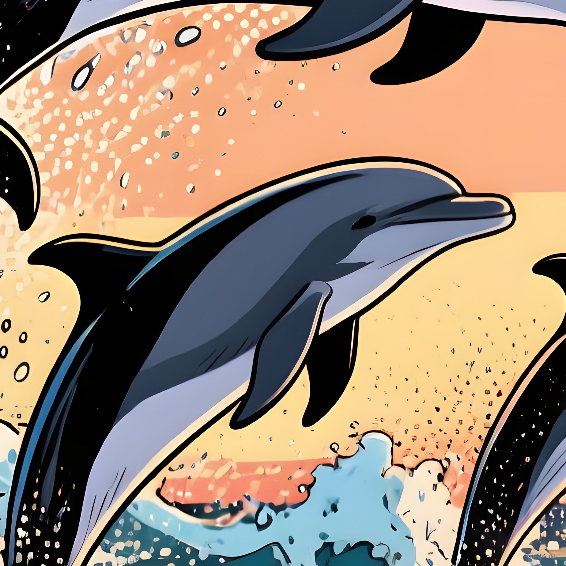 A Stormy Sea At Dusk, Where Dolphins Leap Through Towering Waves, Their Forms And The Turbulent - Full Resolution Quality Preview