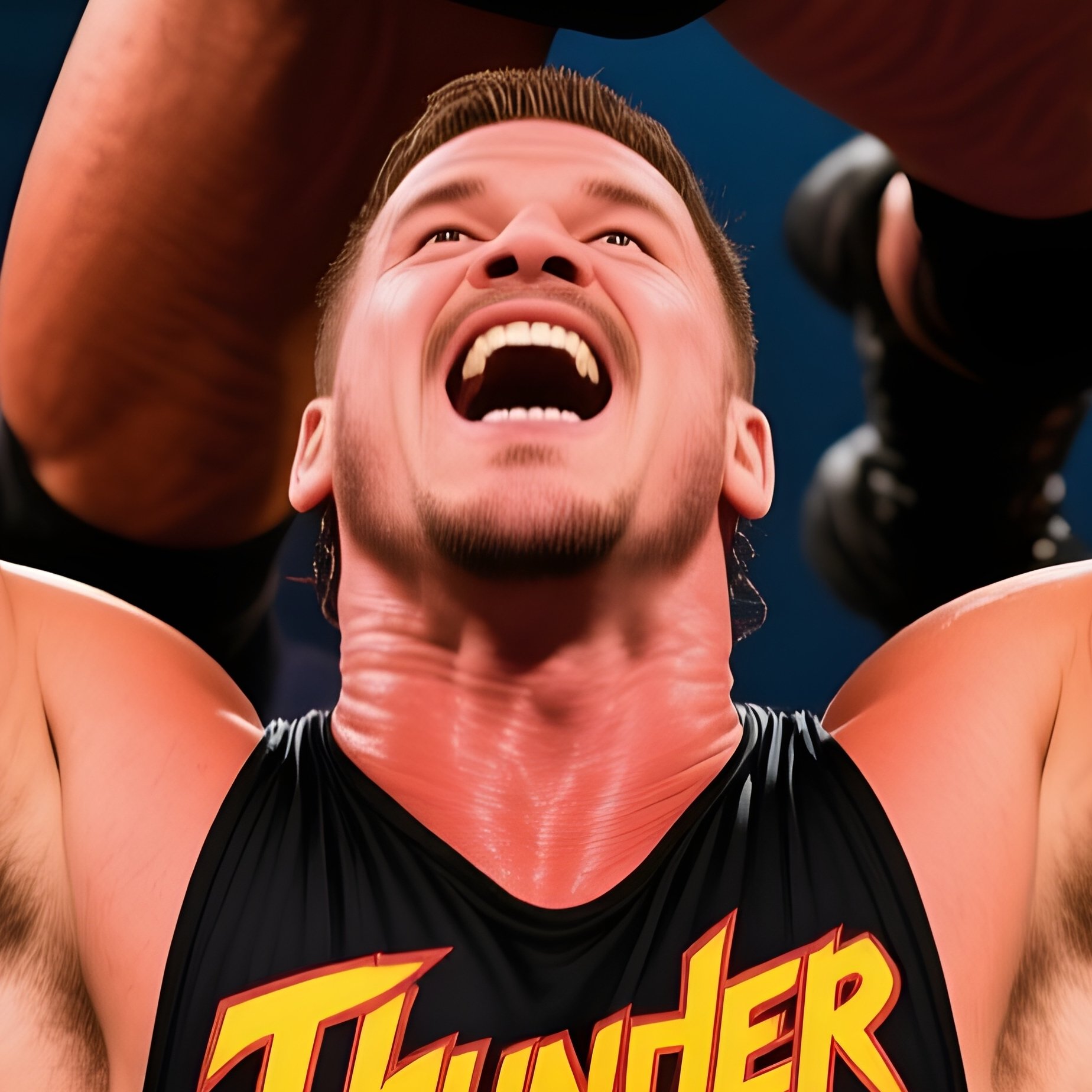 A Storytelling Image Of Wrestler Thunder Rook Lifting An Opponent Above A Roaring Crowd - Full Resolution Quality Preview