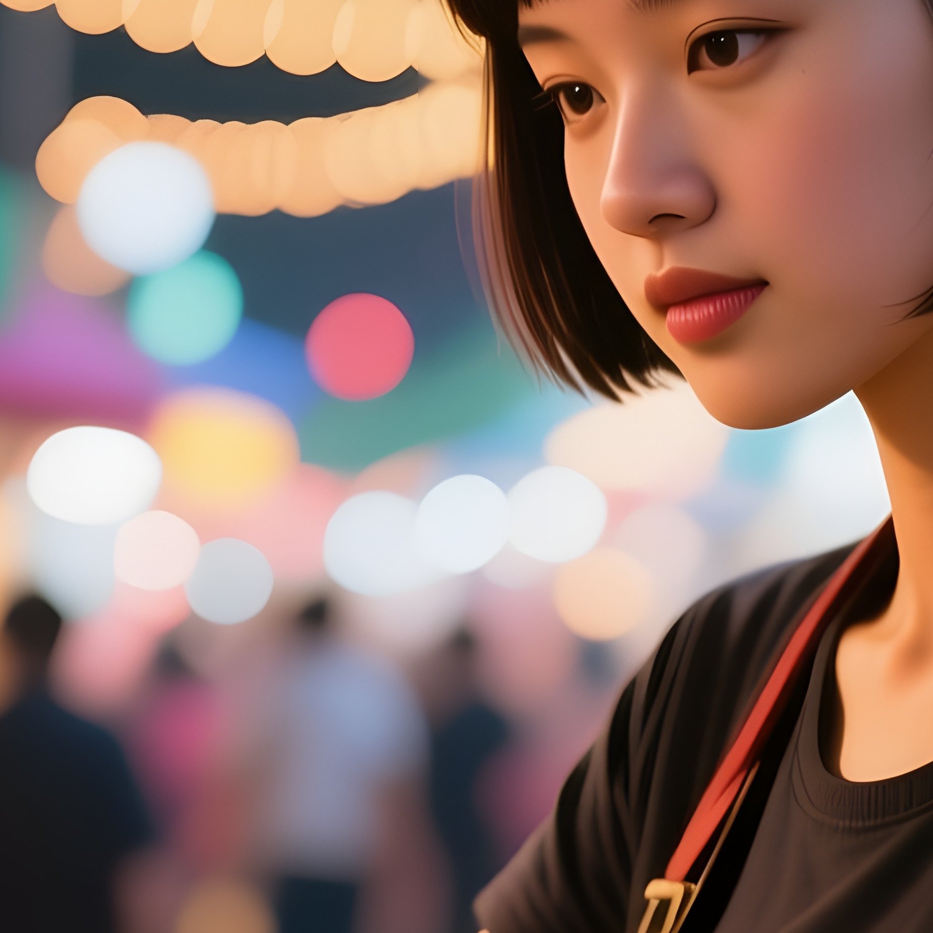 A Street Vendor With A Neat Bob Serves Tacos At A Bustling Night Market, String Lights Overhead - Full Resolution Quality Preview