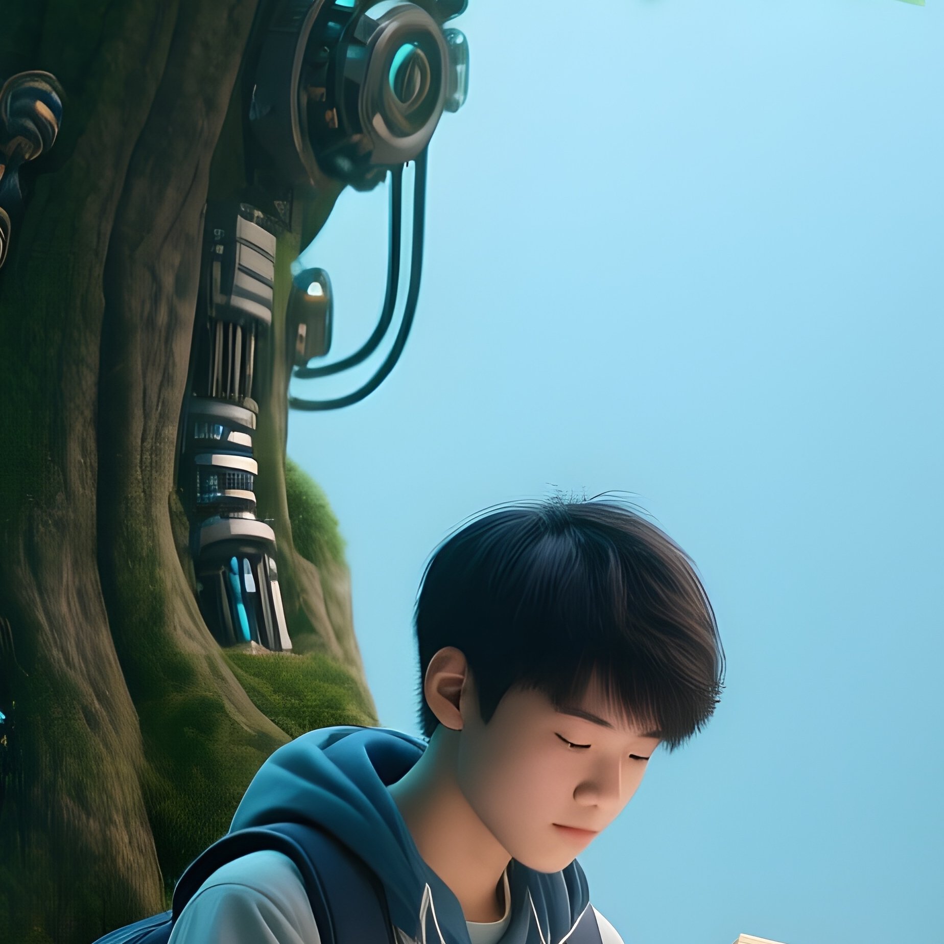 A Student Reading Under A Tree Science Fiction - Full Resolution Quality Preview