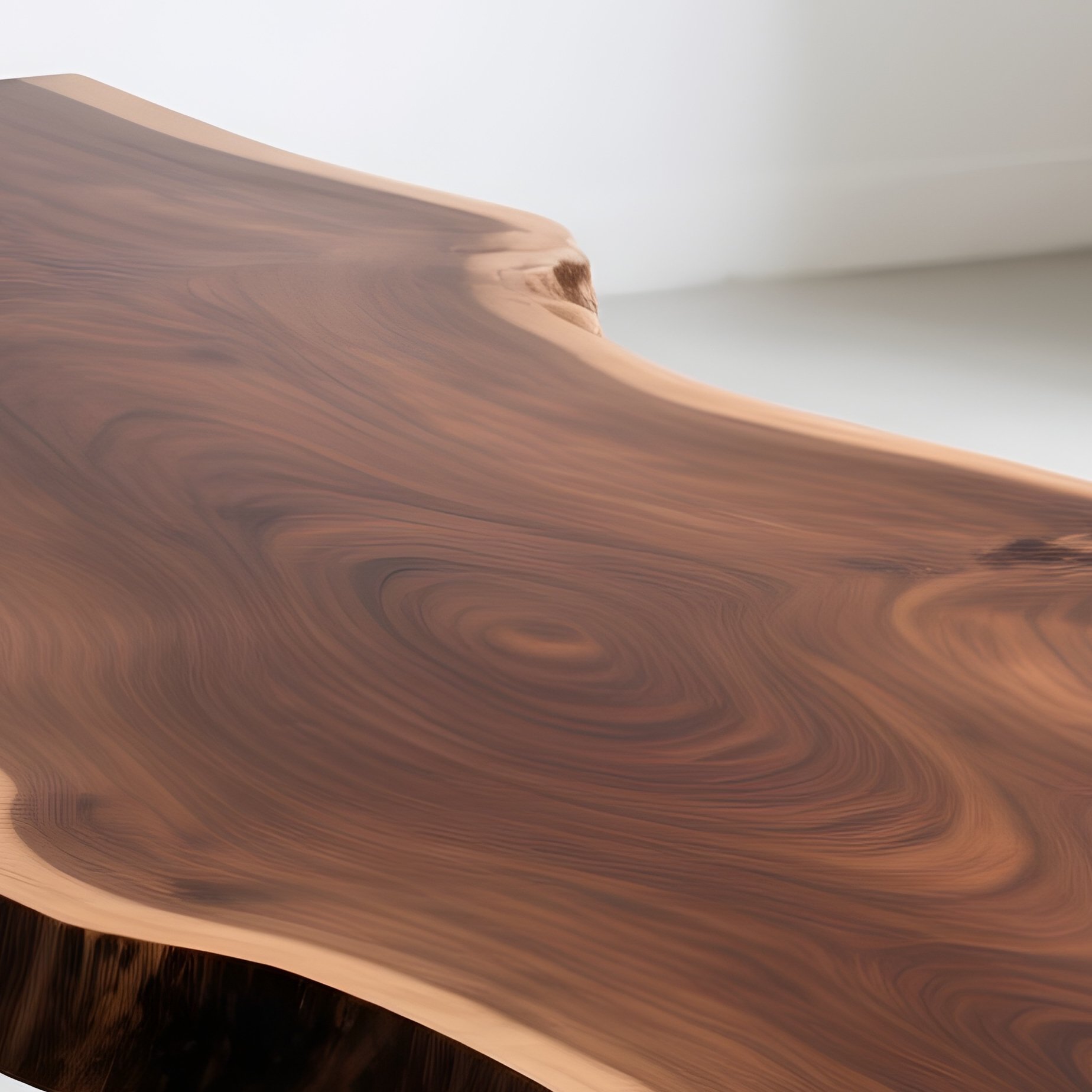 A Stunning Live Edge Walnut Dining Table With Natural Wood Grain And Black Metal Legs Serving As The Artistic Centerpiece Of A Minimalist Room - Full Resolution Quality Preview