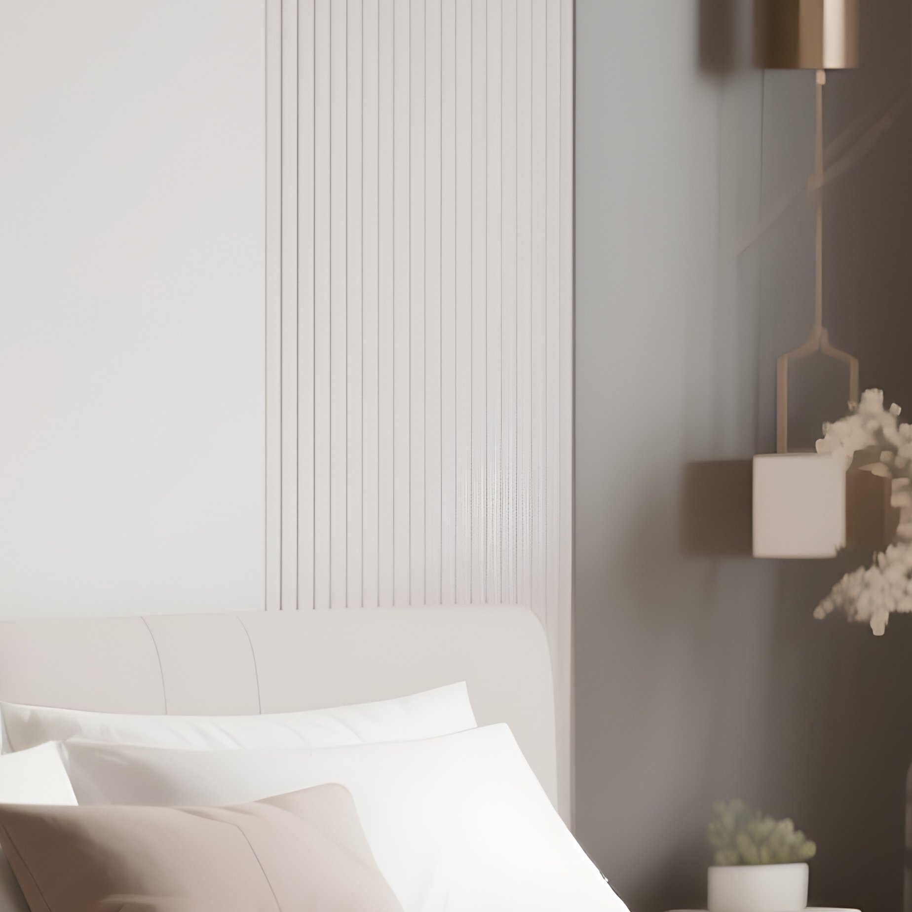 A Stylish Bedroom Featuring A Low Bed And Subtle Decor - Full Resolution Quality Preview