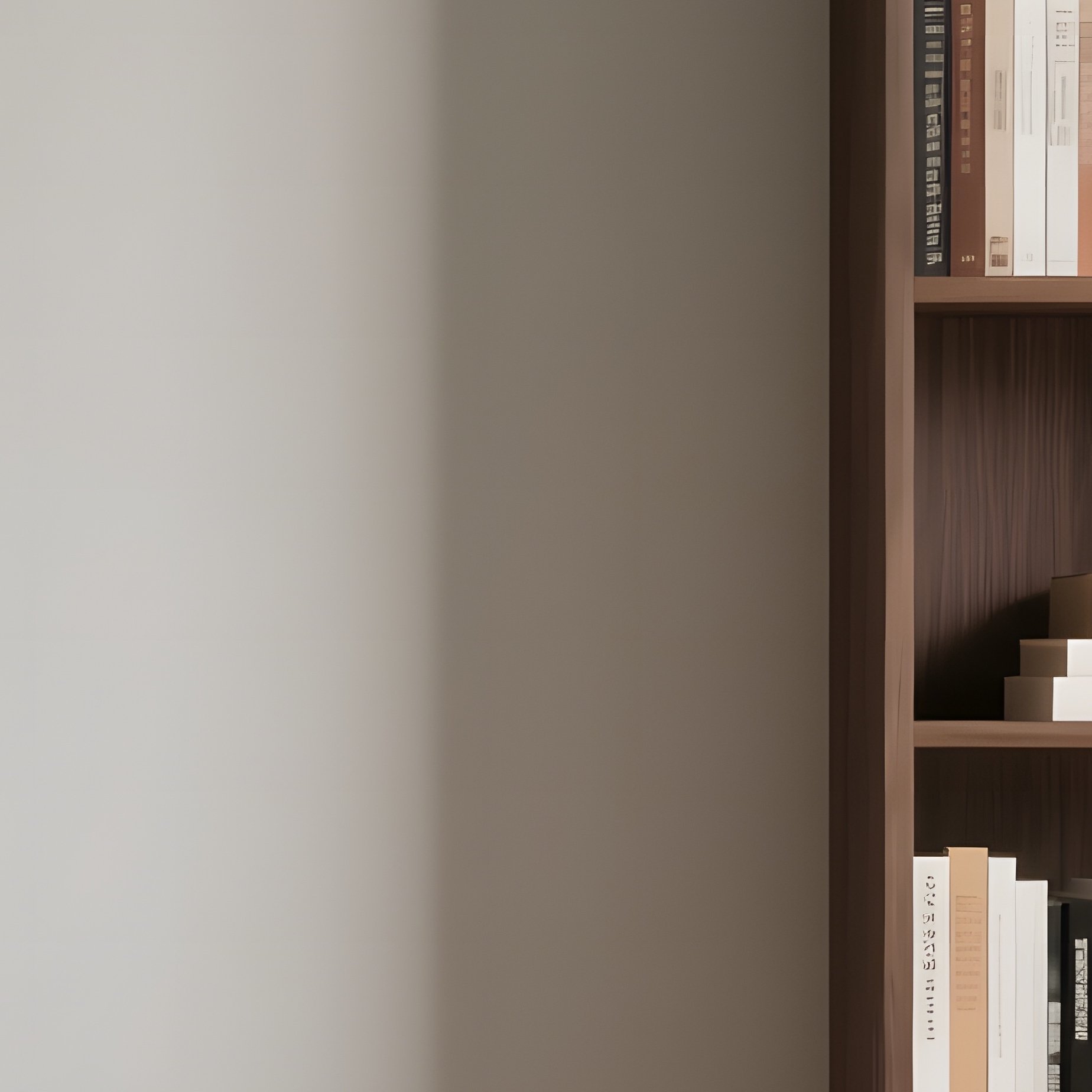 A Stylish Reading Area With A Designer Lounge Chair, A Wool Rug, And A Tall Bookshelf - Full Resolution Quality Preview