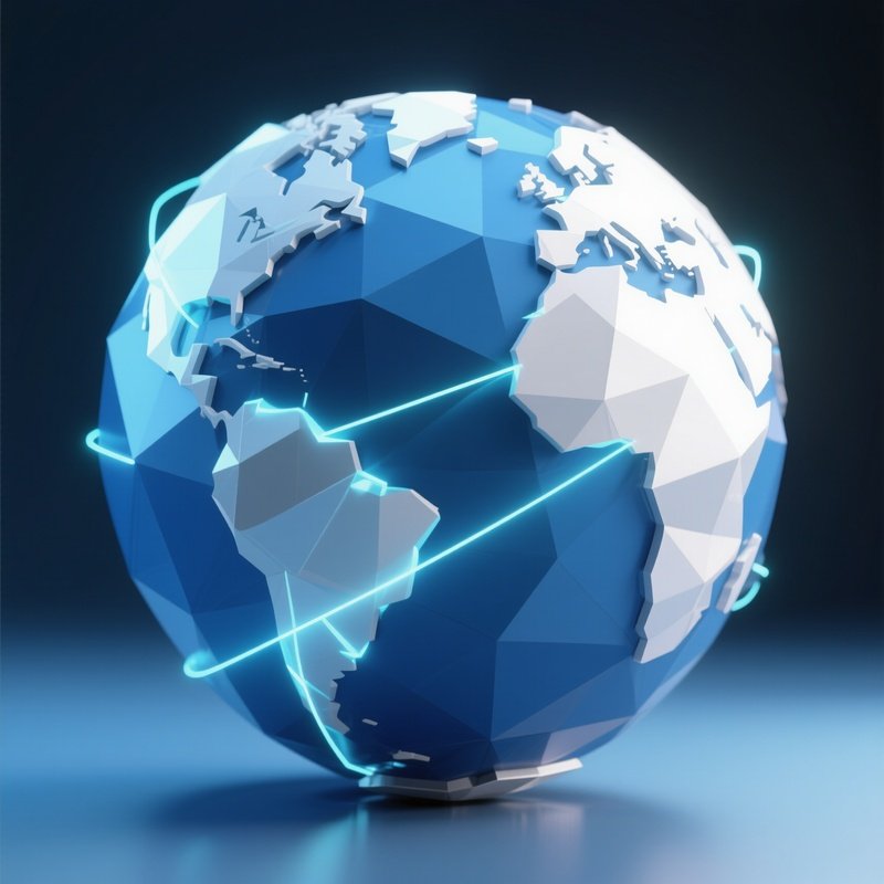 A Stylized Low Poly 3D Globe With Lines Connecting Major Continents