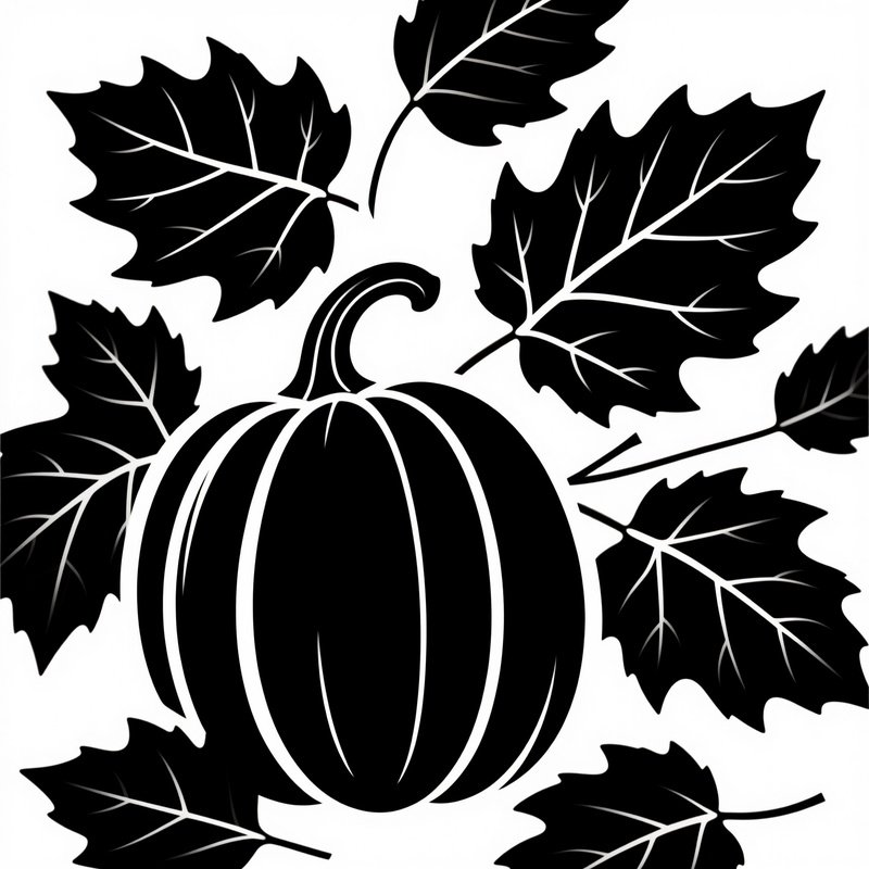 A Stylized Pumpkin Surrounded By Leaves Pumpkin Leaves