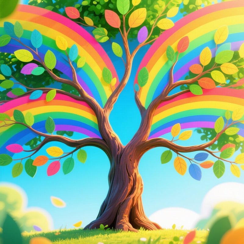 A Stylized Tree With Colorful Leaves Tree Colorful