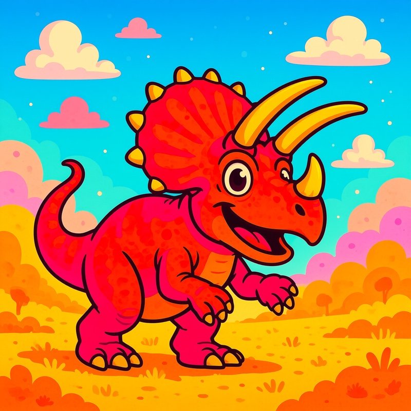 A Styracosaurus In An Illustration Style